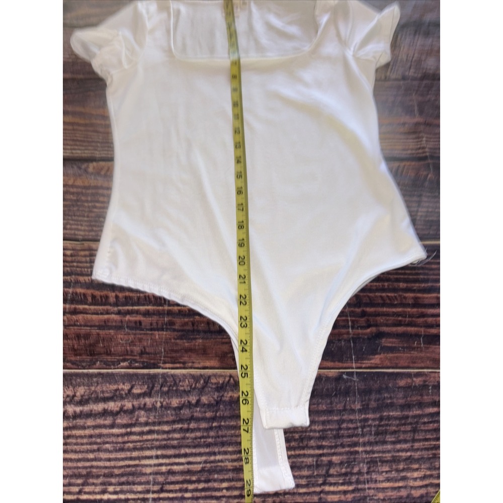 Live In The Moment Bodysuit Sz Large Short Sleeve Square Neck Stretchy Ivory - Picture 4 of 5